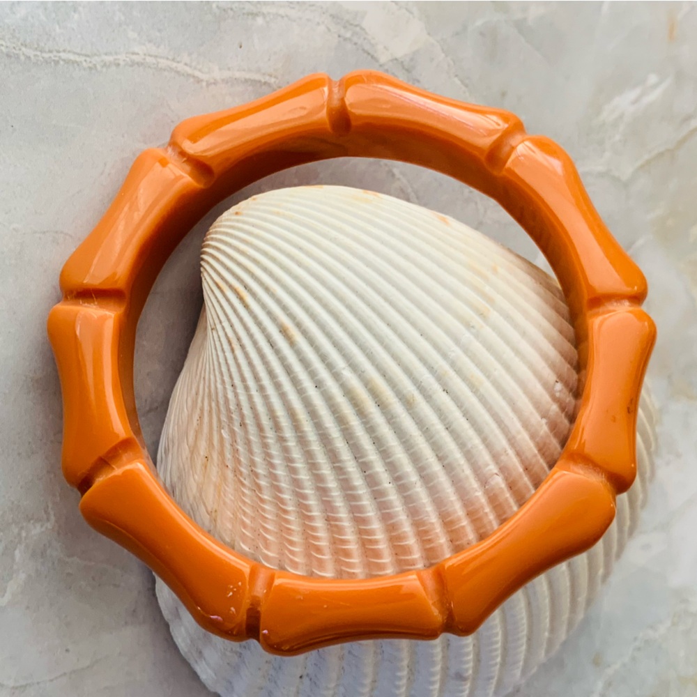 Vintage Orange Acrylic Bamboo Design Bangle Bracelet